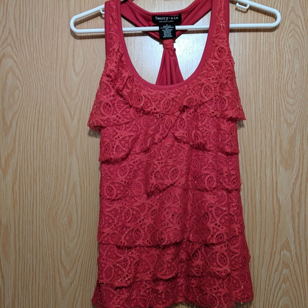 Red tank with ruffles